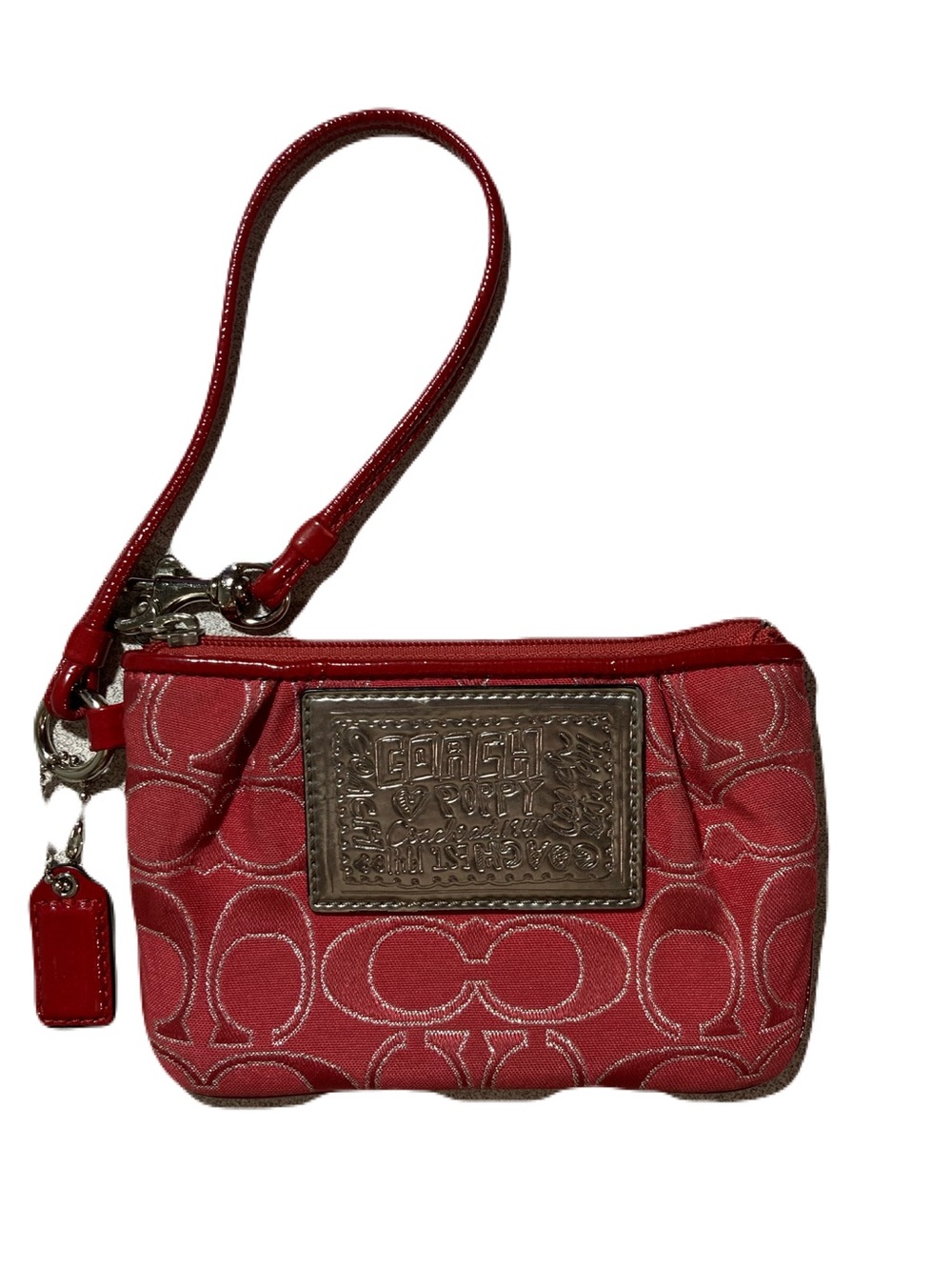 Coach Poppy Ruby Red Signature Jacquard Wristlet Wallet Pouch Style F46131 EUC